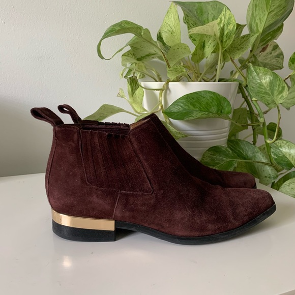 wine colored suede booties